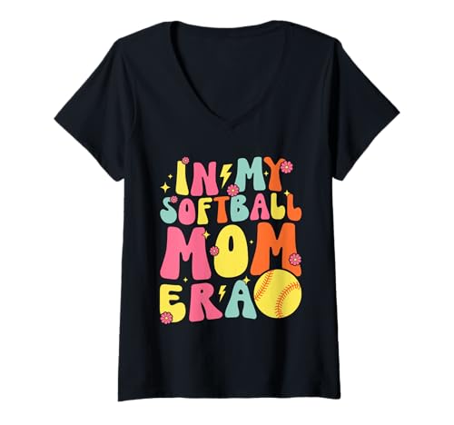 Damen In My Softball Mom Era Muttertag Mutter Softball T-Shirt mit V-Ausschnitt von Retro Softball Mom Gifts Mother Mama Mommy
