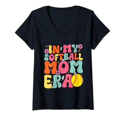 Damen In My Softball Mom Era Softballspieler Muttertag T-Shirt mit V-Ausschnitt von Retro Softball Mom Gifts Mother Mama Mommy