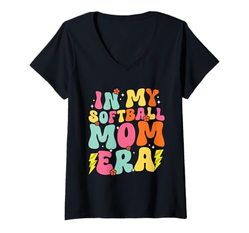 Damen In My Softball Mom Era Softballspieler Muttertag T-Shirt mit V-Ausschnitt von Retro Softball Mom Gifts Mother Mama Mommy