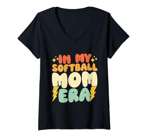 Damen In My Softball Mom Era Softballspieler Muttertag T-Shirt mit V-Ausschnitt von Retro Softball Mom Gifts Mother Mama Mommy