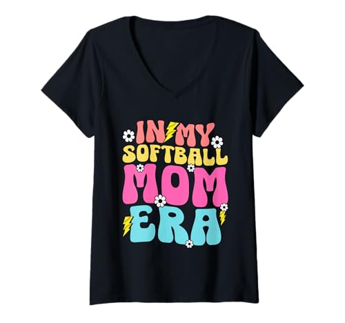 Damen In My Softball Mom Era Softballspielerin Stolze Mutter Retro T-Shirt mit V-Ausschnitt von Retro Softball Mom Gifts Mother Mama Mommy