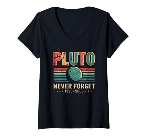 Damen Pluto vergiss nie 1930 2006 im Vintage-Stil T-Shirt mit V-Ausschnitt Damen Pluto vergiss nie 1930 2006 im Vintage-Stil T-Shirt mit V-Ausschnitt von Retro Space Astronomy Enthusiast Pluto