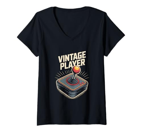 Damen Arcade Joystick Retro Spiele Vintage Player Zocker T-Shirt mit V-Ausschnitt Damen Arcade Joystick Retro Spiele Vintage Player Zocker T-Shirt mit V-Ausschnitt von Retro Spiele Arcade Joystick Oldschool Zocker