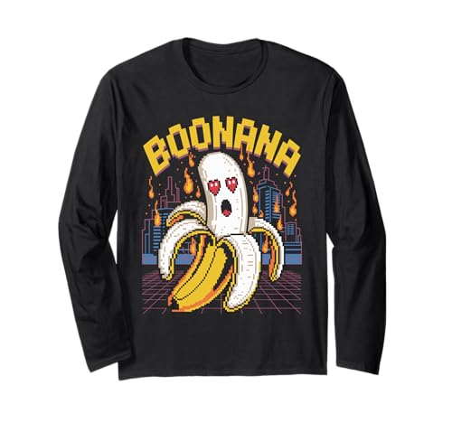 Retro Pixel Boonana Ghost Banana Halloween Lustig Horror Kinder Langarmshirt Retro Pixel Boonana Ghost Banana Halloween Lustig Horror Kinder Langarmshirt von Retro Spooky Fruit Joke Halloween Costume Apparel