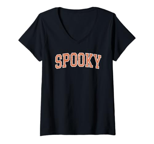 Damen Gruselige Vintage-Halloween-Grafik im Used-Look T-Shirt mit V-Ausschnitt Damen Gruselige Vintage-Halloween-Grafik im Used-Look T-Shirt mit V-Ausschnitt von Retro Spooky Halloween Party Tees