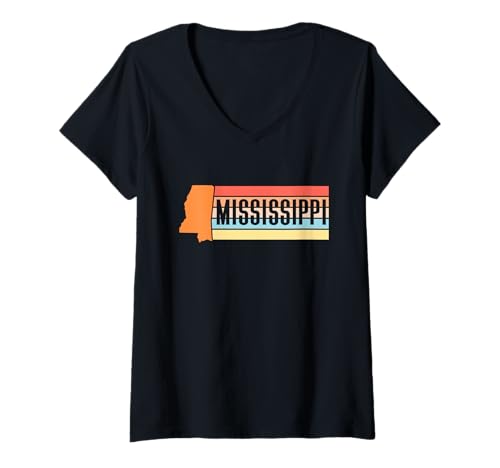 Damen Mississippi Retro Streifen Design T-Shirt mit V-Ausschnitt Damen Mississippi Retro Streifen Design T-Shirt mit V-Ausschnitt von Retro State Designs