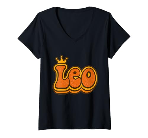 Damen Löwe – Königlicher Retro-Look mit Krone T-Shirt mit V-Ausschnitt Damen Löwe – Königlicher Retro-Look mit Krone T-Shirt mit V-Ausschnitt von Retro Sternzeichen Stil