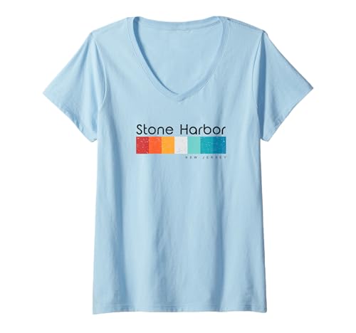 Damen Retro-Design im Vintage-Stil von Stone Harbor, New Jersey, New Jersey T-Shirt mit V-Ausschnitt von Retro Stone Harbor Distressed Design