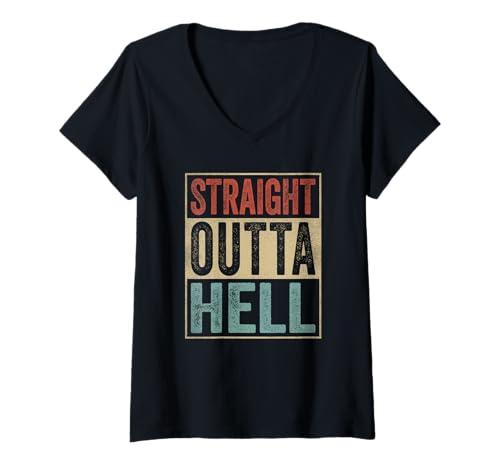 Damen Lustiges Höllen Shirt Straight Outta Hell T-Shirt mit V-Ausschnitt Damen Lustiges Höllen Shirt Straight Outta Hell T-Shirt mit V-Ausschnitt von Retro Straight Outta Hell Shirt
