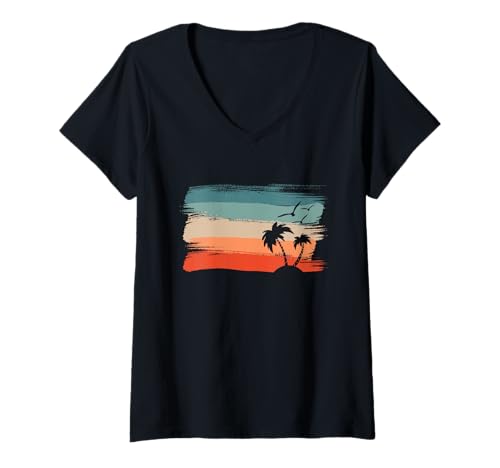 Damen Strand Gadgets Meer Retro Strandzubehör Strandliebhaber T-Shirt mit V-Ausschnitt Damen Strand Gadgets Meer Retro Strandzubehör Strandliebhaber T-Shirt mit V-Ausschnitt von Retro Strandzubehör und Strand Gadgets