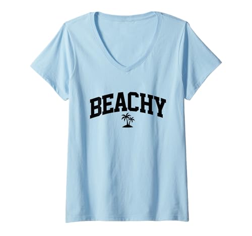 Damen Beachy Palm Trees Vintage Urlaub Strand Wortspiel Lustige Grafik T-Shirt mit V-Ausschnitt Damen Beachy Palm Trees Vintage Urlaub Strand Wortspiel Lustige Grafik T-Shirt mit V-Ausschnitt von Retro Style Beach Relax Arch Funny Beachy Design