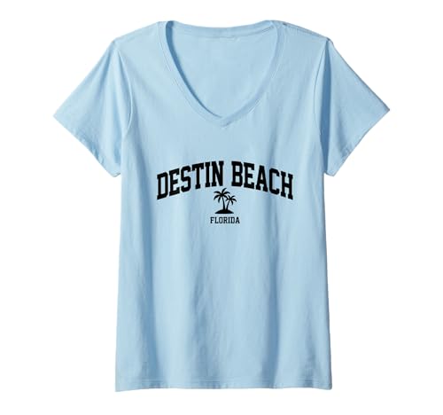 Damen Destin Beach Florida Palmen Vintage Urlaub Souvenir T-Shirt mit V-Ausschnitt Damen Destin Beach Florida Palmen Vintage Urlaub Souvenir T-Shirt mit V-Ausschnitt von Retro Style Beach Relax Arch Text Summer Design