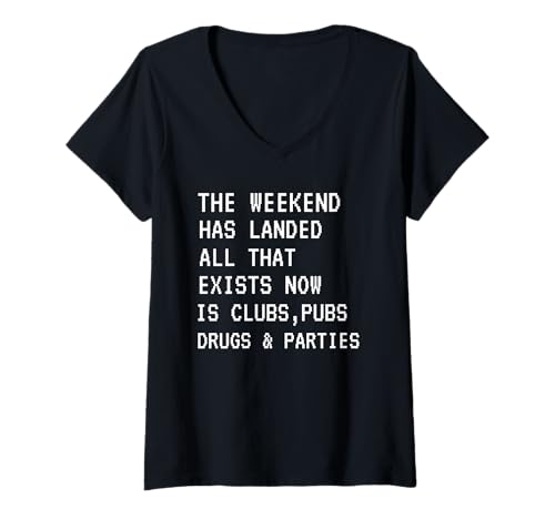 Damen D&B Weekend EDM Rave Dance Music Raver Landed Zitat T-Shirt mit V-Ausschnitt Damen D&B Weekend EDM Rave Dance Music Raver Landed Zitat T-Shirt mit V-Ausschnitt von Retro Sun Tees