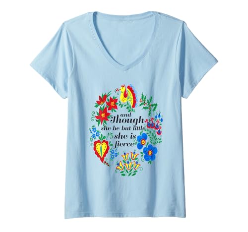 Damen Shakespeare-Zitat "Though She Be But Little She Is Fiercee" T-Shirt mit V-Ausschnitt von Retro Sun Tees