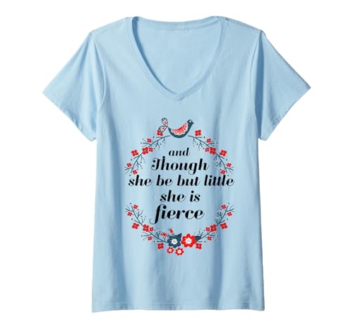 Damen Shakespeare-Zitat "Though She Be But Little She Is Fiercee" T-Shirt mit V-Ausschnitt von Retro Sun Tees