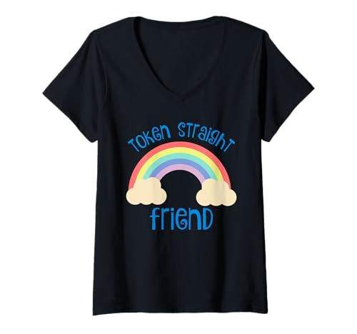 Damen Token Straight Friend Lustiger Preis LGBTQ T-Shirt mit V-Ausschnitt von Retro Sun Tees