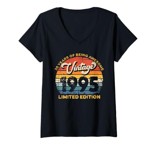 Damen Vintage 1995 Limited Edition 30 Years of Being Awesome T-Shirt mit V-Ausschnitt Damen Vintage 1995 Limited Edition 30 Years of Being Awesome T-Shirt mit V-Ausschnitt von Retro Sunset 1995 Nostalgie Dreißig Jahre Jubiläum