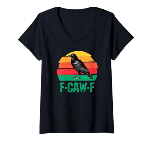 Damen F-Caw-F Schwarze Krähe Schwarzer Vogel Retro-Sonnenuntergang Vintage F-Caw-F T-Shirt mit V-Ausschnitt Damen F-Caw-F Schwarze Krähe Schwarzer Vogel Retro-Sonnenuntergang Vintage F-Caw-F T-Shirt mit V-Ausschnitt von Retro Sunset F-Caw-F Black Bird Black Crow F-Caw-F