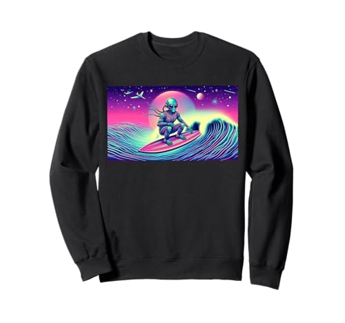 Aesthetic Alien Summer Space Surfer Retro Alien Surfen Herren Sweatshirt Aesthetic Alien Summer Space Surfer Retro Alien Surfen Herren Sweatshirt von Retro Sunset with Alien Surfing a Wave