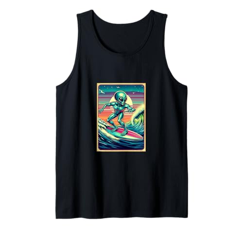Aesthetic Alien Summer Surfer Retro Alien Surfen Herren Tank Top Aesthetic Alien Summer Surfer Retro Alien Surfen Herren Tank Top von Retro Sunset with Alien Surfing a Wave