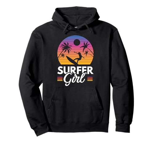 Retro Surfer Girl | Surfboard Surf | Surfer Damen Mädchen Pullover Hoodie von Retro Surfer Girl Surfboard Surf Women Girls Gift