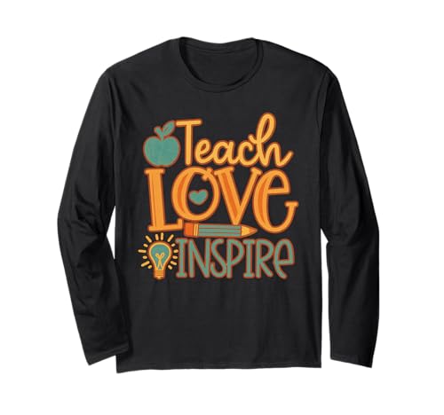 Teach Love Inspire Cute Teacher Life Men Women Langarmshirt von Retro Teacher Kids Back To School Gifts
