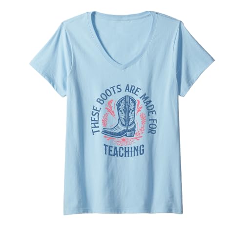 Damen Diese Stiefel sind für den Unterricht von Western-Cowgirl-Lehrern gemacht T-Shirt mit V-Ausschnitt Damen Diese Stiefel sind für den Unterricht von Western-Cowgirl-Lehrern gemacht T-Shirt mit V-Ausschnitt von Retro Teacher Rodeo