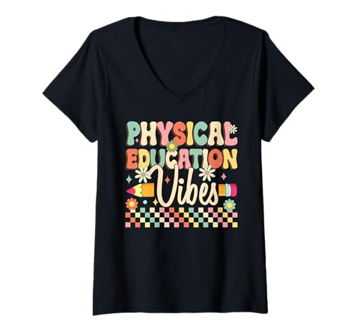 Damen Sportunterricht Vibes Retro Schuldesign T-Shirt mit V-Ausschnitt Damen Sportunterricht Vibes Retro Schuldesign T-Shirt mit V-Ausschnitt von Retro Teacher Vibes Co