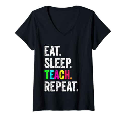Damen Eat Sleep Teach Repeat, Retro-Design im Vintage-Look, für Lehrer T-Shirt mit V-Ausschnitt Damen Eat Sleep Teach Repeat, Retro-Design im Vintage-Look, für Lehrer T-Shirt mit V-Ausschnitt von Retro Teachers Vintage Design