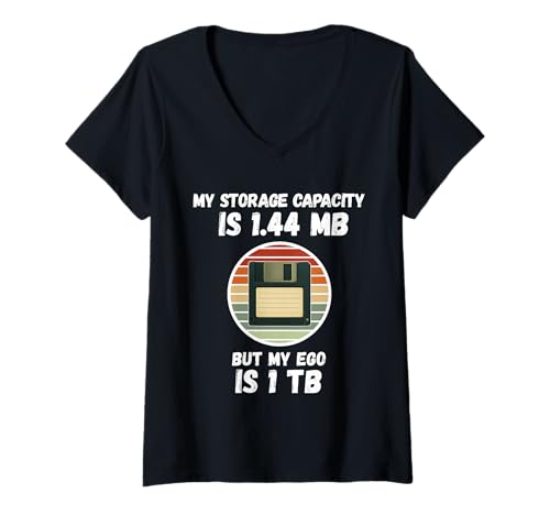 Damen Vintage Tech Attitude-Meine Speicherkapazität beträgt 1,44 MB T-Shirt mit V-Ausschnitt Damen Vintage Tech Attitude-Meine Speicherkapazität beträgt 1,44 MB T-Shirt mit V-Ausschnitt von Retro Tech Sarcasm and Nerd Humor-Retro Computing