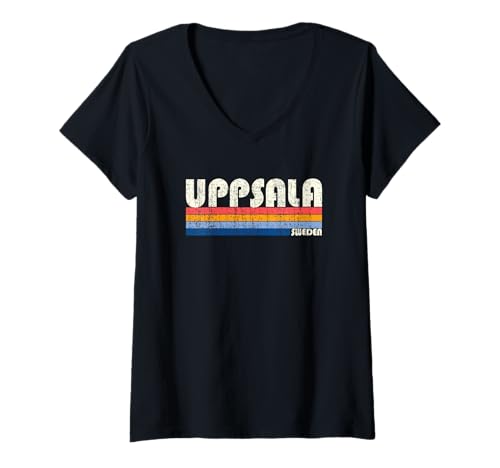 Damen Retro Vintage 70er 80er Jahre Stil Uppsala, Schweden T-Shirt mit V-Ausschnitt von Retro Uppsala, Sweden Souvenirs