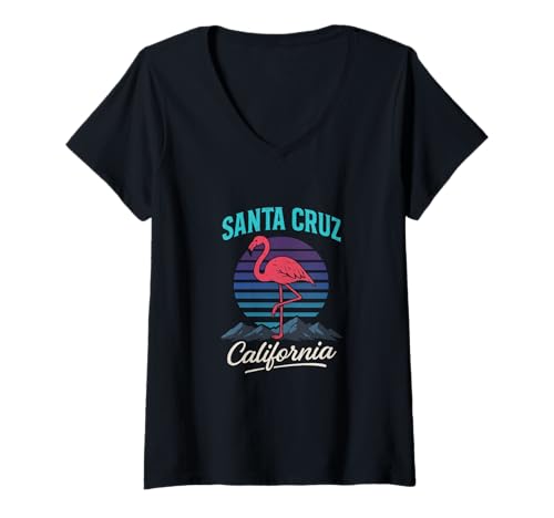 Damen Santa Cruz - Surf California Waves Santa Cruz T-Shirt mit V-Ausschnitt Damen Santa Cruz - Surf California Waves Santa Cruz T-Shirt mit V-Ausschnitt von Retro Vacation Ocean Skateboarding