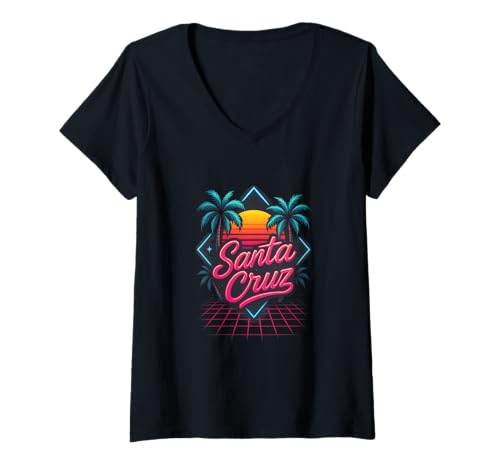 Damen Santa Cruz - Surf California Waves Santa Cruz T-Shirt mit V-Ausschnitt Damen Santa Cruz - Surf California Waves Santa Cruz T-Shirt mit V-Ausschnitt von Retro Vacation Ocean Skateboarding