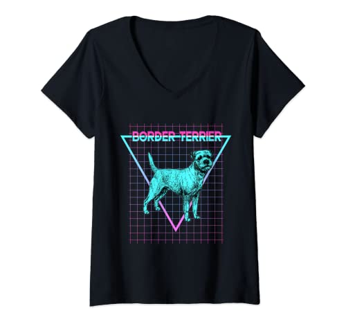 Damen Border Terrier Retro Aesthetic Synthwave Border Terrier Hund T-Shirt mit V-Ausschnitt Damen Border Terrier Retro Aesthetic Synthwave Border Terrier Hund T-Shirt mit V-Ausschnitt von Retro Vaporwave Border Terrier Gifts
