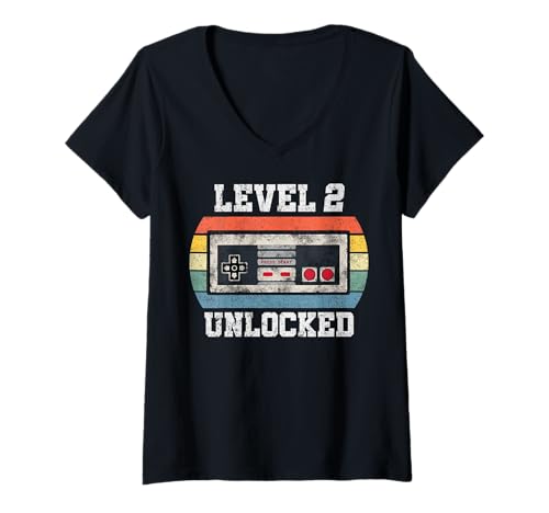 Damen Level 2 Unlocked - Lustiger 2 Jahre alter Videospieler 2. Geburtstag T-Shirt mit V-Ausschnitt Damen Level 2 Unlocked - Lustiger 2 Jahre alter Videospieler 2. Geburtstag T-Shirt mit V-Ausschnitt von Retro Video Gaming Edition Birthday Gifts By Mj