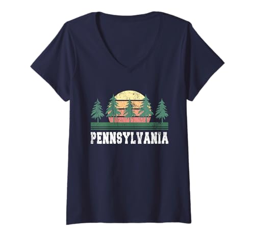 Damen Pennsylvania T-Shirt Retro Vintage Shirt Geschenk Männer Frauen Kinder T-Shirt mit V-Ausschnitt von Retro Vintage 70's 80's Pennsylvania T-Shirts Tee
