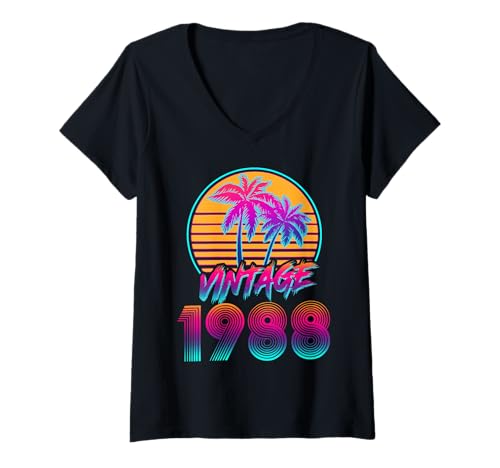 Damen Retro Vintage 80s 1988 37 Years Old 37th Birthday T-Shirt mit V-Ausschnitt von Retro Vintage 80s 1988 37th Birthday