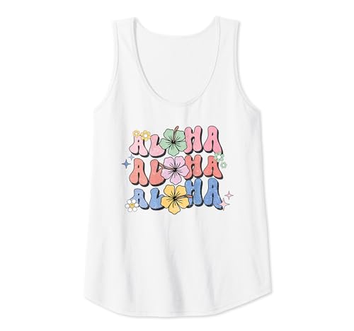 Damen Damen Aloha Hawaii Hibiskus Blumen Retro Groovy Beach Tank Top von Retro Vintage Aloha Hawaii Hawaiian Island Tees
