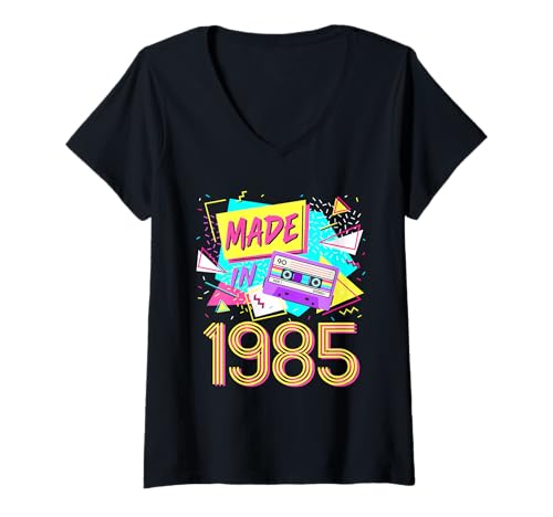 Damen Hergestellt im Jahr 1985, 37 Jahre alt, Retro, Vintage, 80er, 37. Geburtstag T-Shirt mit V-Ausschnitt von Retro Vintage Classic Birthday Party Outfit