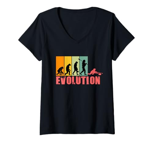 Damen Evolution of Man Retro Curling Evolution Lockenwickler T-Shirt mit V-Ausschnitt Damen Evolution of Man Retro Curling Evolution Lockenwickler T-Shirt mit V-Ausschnitt von Retro Vintage Curling Girl Human Evolution Shirt