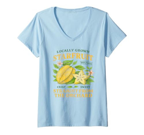 Damen Starfruit Asiatisches Tropendesign im Retro-Look im Vintage-Look T-Shirt mit V-Ausschnitt von Retro Vintage Distressed Asian Fruit Design