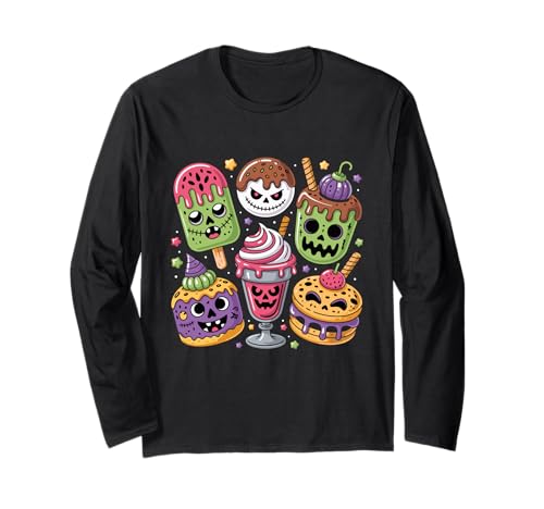 Lustiges gruseliges Horror Halloween Eis Sommer Kleinkind Kinder Langarmshirt von Retro Vintage Halloween Ice Cream Delight Summer
