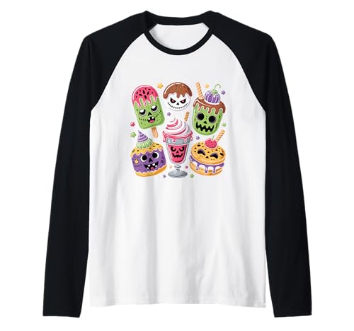 Lustiges gruseliges Horror Halloween Eis Sommer Kleinkind Kinder Raglan von Retro Vintage Halloween Ice Cream Delight Summer