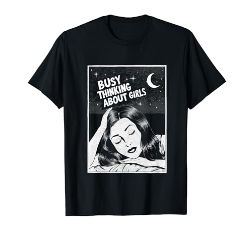 Busy Thinking About Girls Comic Style Lesben Girls Women T-Shirt von Retro Vintage Mindset Apparel