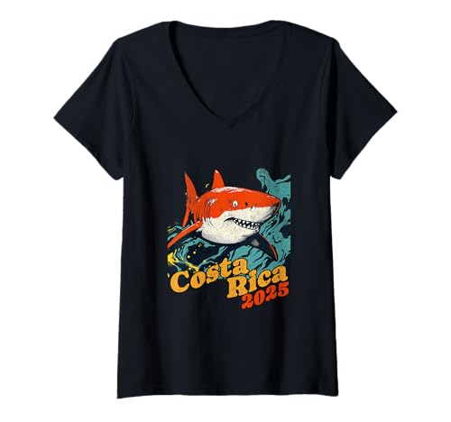 Damen Orange Shark Seltene Sichtung Costa Rica 2025 T-Shirt mit V-Ausschnitt Damen Orange Shark Seltene Sichtung Costa Rica 2025 T-Shirt mit V-Ausschnitt von Retro Vintage Shark Lover Ocean Animal Apparel