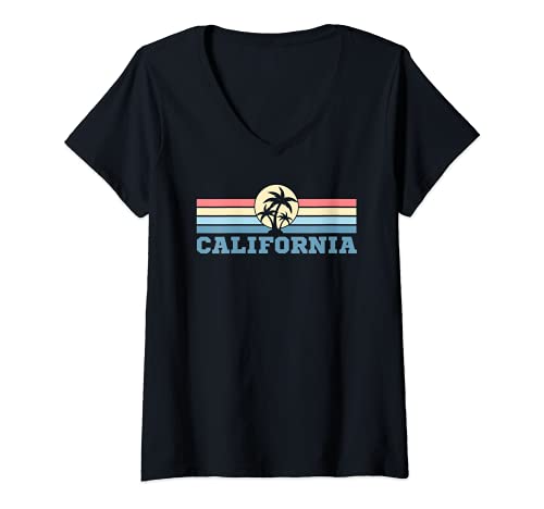 Damen California 70er 80er Retro Vintage Sommer T-Shirt mit V-Ausschnitt von Retro Vintage Sommer 70er 80er Shirts