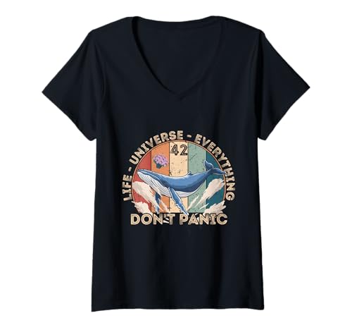 Damen 42 Antwort auf Das Leben, das Universum und Alles, Keine Panik T-Shirt mit V-Ausschnitt Damen 42 Antwort auf Das Leben, das Universum und Alles, Keine Panik T-Shirt mit V-Ausschnitt von Retro Vintage The Answer To Life Cycle 42