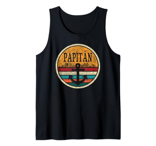 Herren Papa Wortspiel Kapitän Vatertag Papitän Tank Top von Retro Vintage Vatertag lustiger Vater