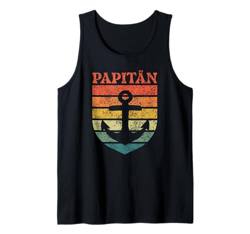 Herren Papa Wortspiel Kapitän Vatertag Papitän Tank Top von Retro Vintage Vatertag lustiger Vater
