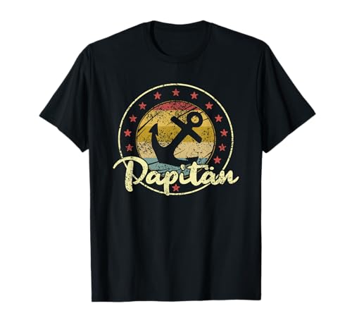 Retro Vintage Papitän Vatertag T-Shirt Schwarz Klein Klassisch Vatertag Celebration Männer Norden Outdoor Küste Anker Motiv Kurzarm von Retro Vintage Vatertag lustiger Vater